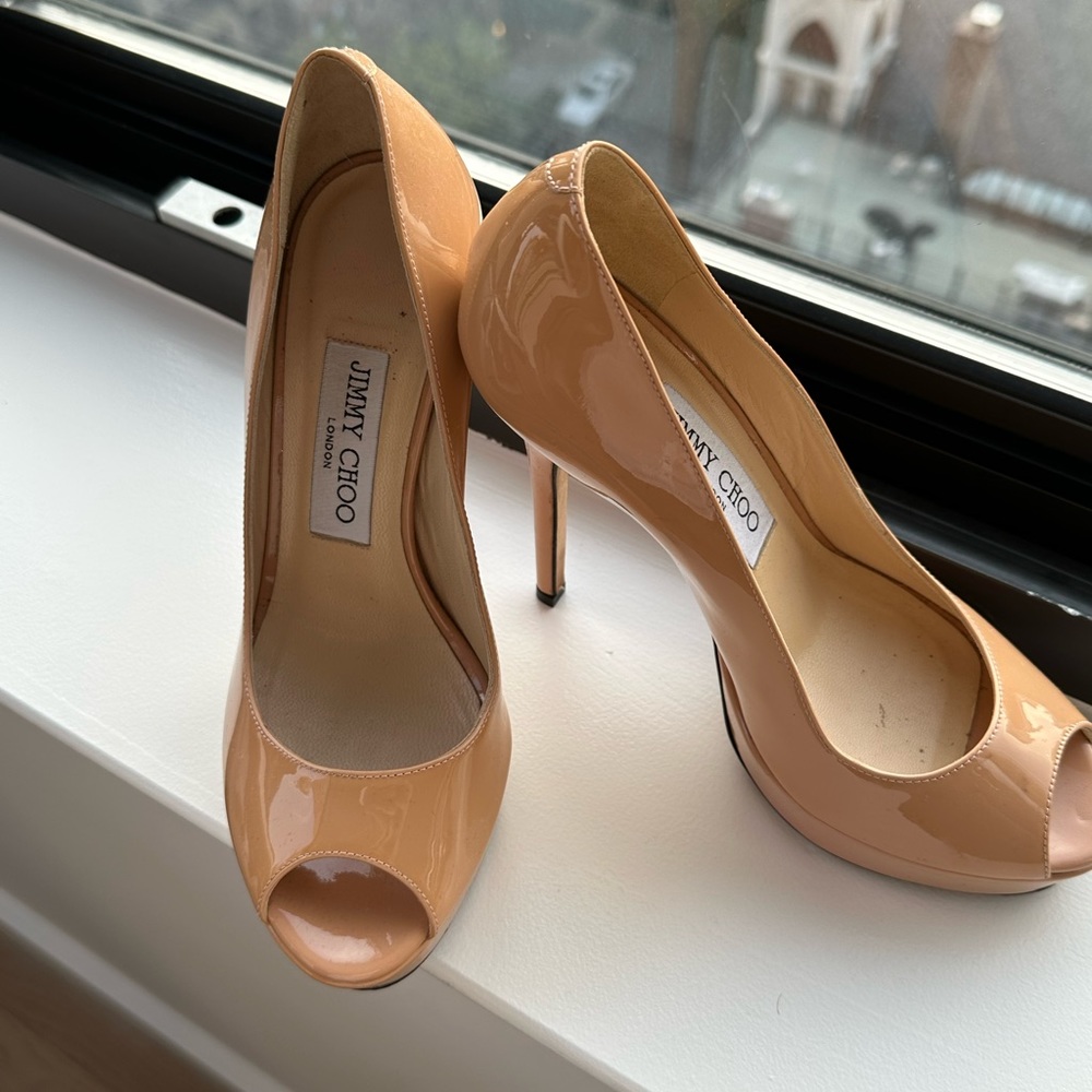 🛍️ Jimmy Choo Nude Platform Peep Toe Pumps